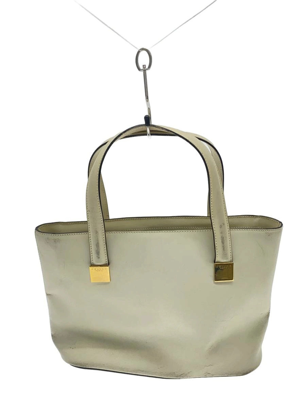 Celine leather top handle handbag goldtone square White